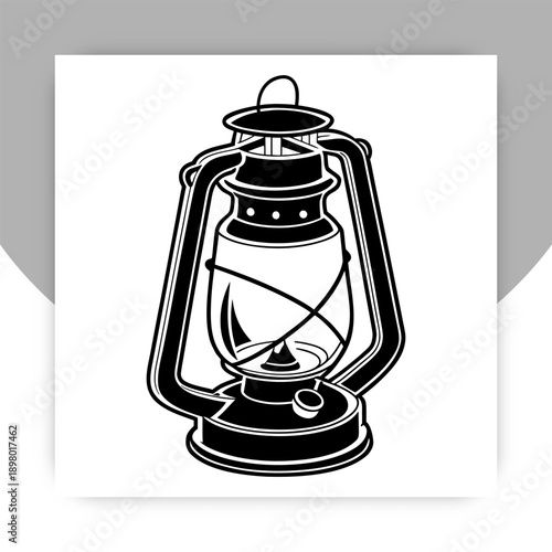 Vintage Lantern Line Art Illustration – Classic Kerosene Oil Lamp Outline Icon in Black and White,