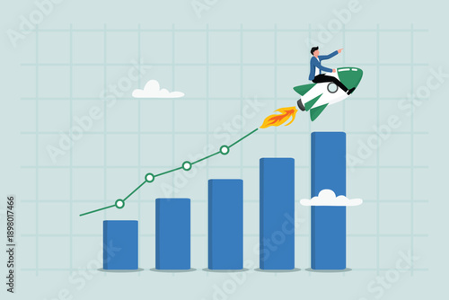 Business growth, increasing investment profits, increasing sales, the concept of progress or development, entrepreneurs who are soaring on the growth chart or increasing income chart.