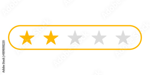 Two Star Customer Satisfaction Rating Bar with Vibrant Orange Border on White Background for Mobile App User Interface and Digital Service Feedback