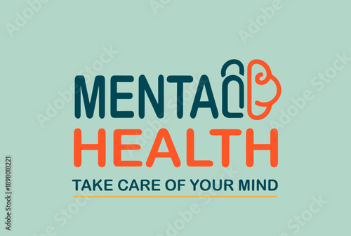 A vibrant logo promoting mental health awareness with stylized text and a brain icon, emphasizing the importance of mind care.