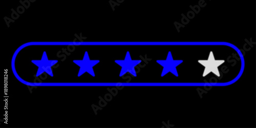 Four-Star Customer Satisfaction Rating Bar with Glowing Blue Border on Black Background for Mobile App User Interface and Digital Service Reviews