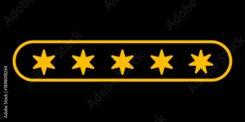 Five-Star Customer Satisfaction Rating Bar with Glowing Yellow Border on Black Background for Mobile App User Interface and Digital Service Reviews