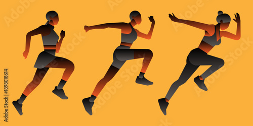 Stylized sequence of runner in motion with bold orange backdrop.