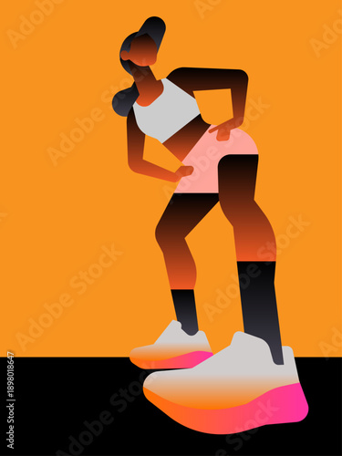 Stylized athlete resting after workout in bold colors.