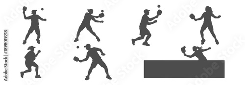 Architectural Drawings Pickleball players in action poses silhouette vector illustration, Top view, human person Minimal style hand drawn.
