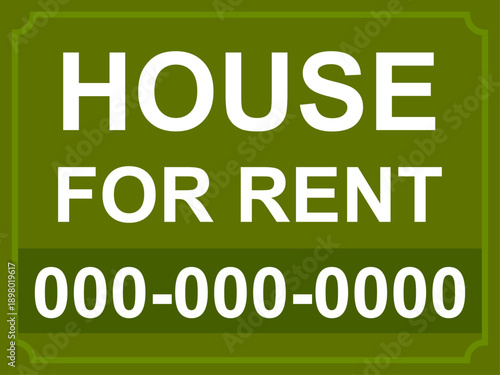 Professional Olive Green House For Rent Signage with Bold White Typography and Placeholder Contact Number for Residential Real Estate Marketing