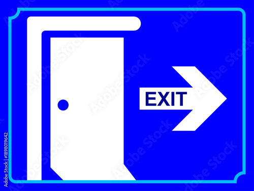 Professional Blue Exit Signage with White Door Icon and Directional Arrow for Building Safety and Wayfinding