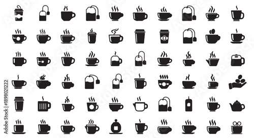 Black coffee cup icons set, vector coffee symbols for menu or beverage branding
