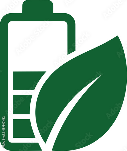 Eco Friendly Battery Icon with Green Leaf for Sustainable Energy and Clean Technology Concepts