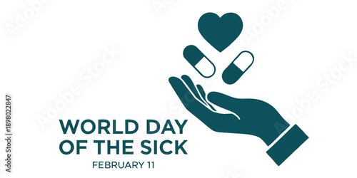 World Day of the Sick Graphic: Heart and Medical Pills Icon for February 11th