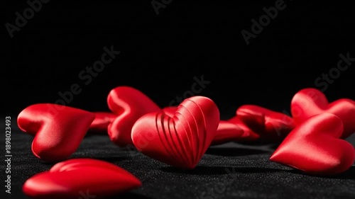 Ruby Silk Hearts Falling Dramatically onto Black Velvet Valentines Day