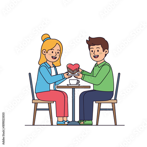Happy man and woman sitting together as a family in a cafe illustration