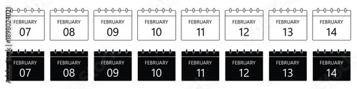 February special day calendar icon set. Valentine's day calendar icon. February Event Icons.