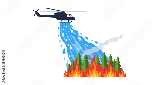 Helicopter dropping water on forest fire