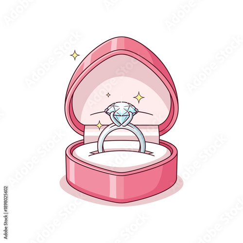 A sparkling diamond engagement ring presented in an open pink heart-shaped jewelry box, ready for a proposal.