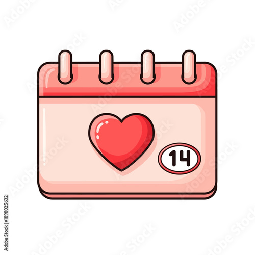 A cute pink calendar with a red heart and the number 14, symbolizing Valentine's Day.