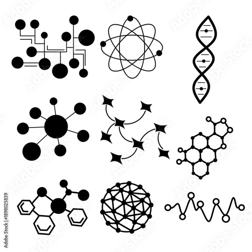 Hand drawing of a set of varying molecules