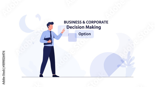 Businessman making a strategic choice, corporate decision making concept
