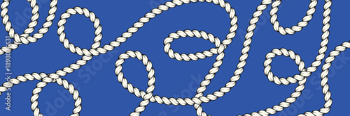 Hand drawn rope brush pattern. Braided decorative lines with loops. Vintage sailor or pirate ornament.