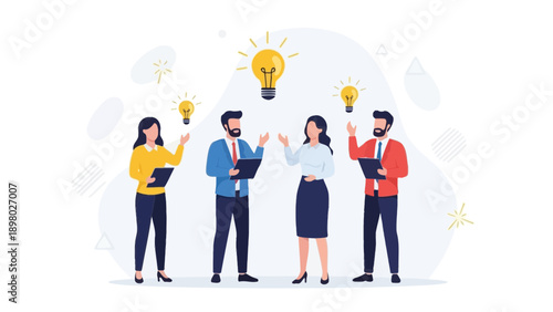 Business Team Brainstorming Ideas with Lightbulbs