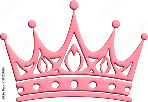 A glossy pink 3D crown with smooth curves and decorative cutouts, glowing softly against  to symbolize royalty and elegance.