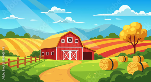 Vibrant vector illustration alien canyon landscape, ringed planet, moon in sky, clean graphic for science fiction themes