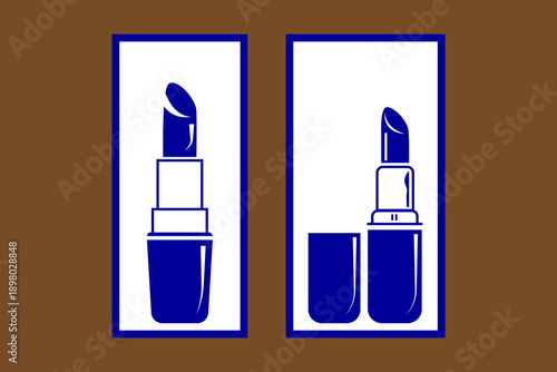 Simple Lipstick Icon with Blue Tube and Open Lid, Women’s Beauty Accessory Vector