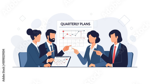 Business Team Discussing Quarterly Plans at Meeting Table