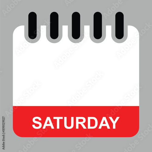 Red and white saturday weekly calendar web button. days of the week. saturday date template. calender sign. vector icon