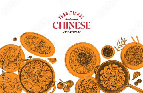 Chinese food sketched set vector