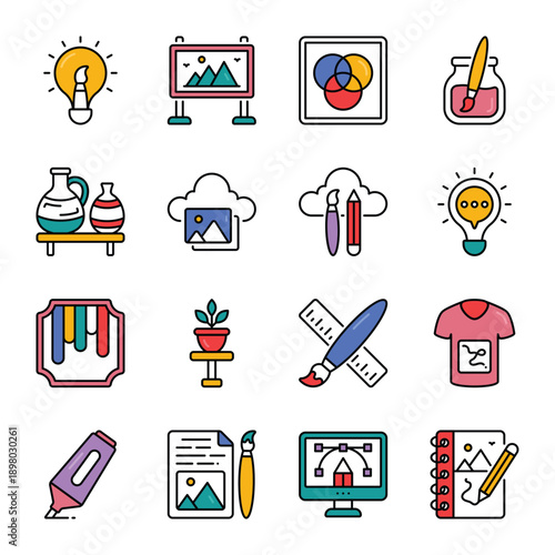 Art and Crafts Filled Outline Icon Set 05