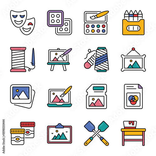 Art and Crafts Filled Outline Icon Set 01