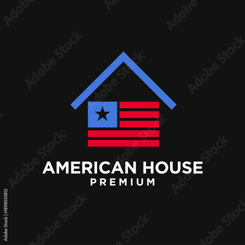 American House Logo Vector with US Flag Design