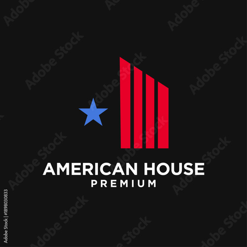 American House Premium logo featuring a blue star and red striped building design, symbolizing real estate and quality housing.