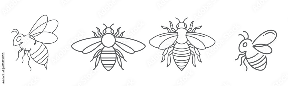 Fototapeta premium Hand Drawn Bee Line Icon Set Isolated on White Background