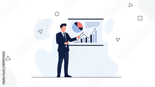 Businessman presenting business growth chart on screen, financial success concept