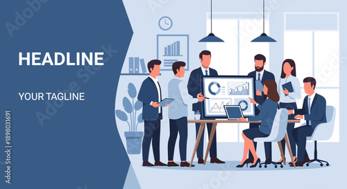 A dynamic group of professionals working together in a modern office setting, ideal for business presentations.