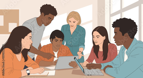 A modern illustration of a woman focused on her smartphone, evoking concentration and digital engagement, ideal for tech-related content.