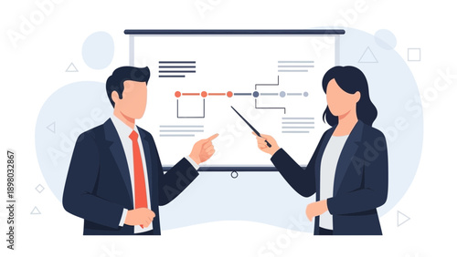 Business Meeting: Team Presenting Strategy on Whiteboard