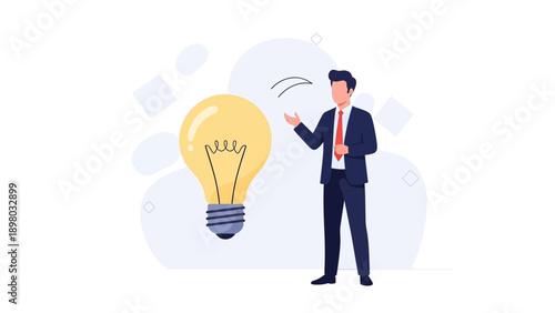 Businessman presenting a bright idea light bulb, innovation concept, inspiration