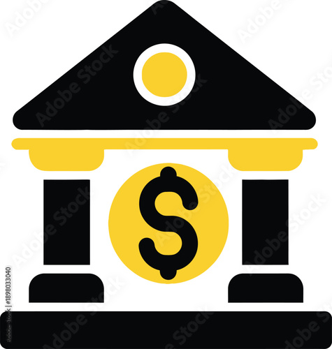 Symbolic depiction of a bank or financial institution with a dollar sign emblem