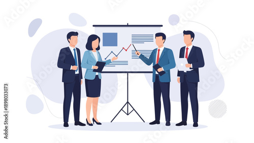 Business Team Presenting Financial Growth Chart on Whiteboard