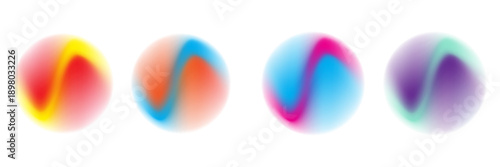 Set color circle gradient noise gradation. Abstract colorful watercolor blur mesh on isolated transparent background. Circle shape png. Gradient aura, grain neon blob noise effect eps10.