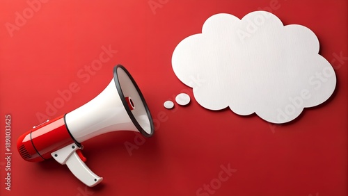 Megaphone with speech bubble on red background
