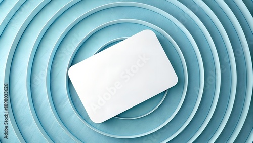 A white blank card on a concentric blue circles background