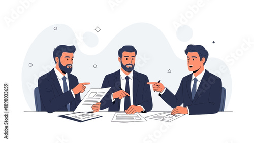 Businessmen discussing documents at a meeting, teamwork, collaboration, strategy