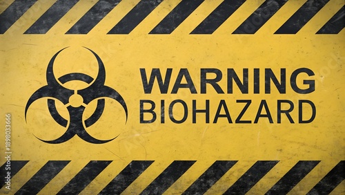 Warning biohazard sign with biohazard symbol on yellow background