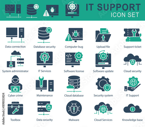 IT Support icon set. solid icon style. Containing icon IT services, toolbox, software update and more. technology element vector illustration