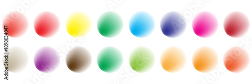 Set color circle gradient noise gradation. Abstract colorful watercolor blur mesh on isolated transparent background. Circle shape png. Gradient aura, grain neon blob noise effect eps10.