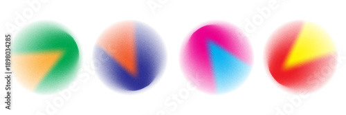 Set color circle gradient noise gradation. Abstract colorful watercolor blur mesh on isolated transparent background. Circle shape png. Gradient aura, grain neon blob noise effect eps10.